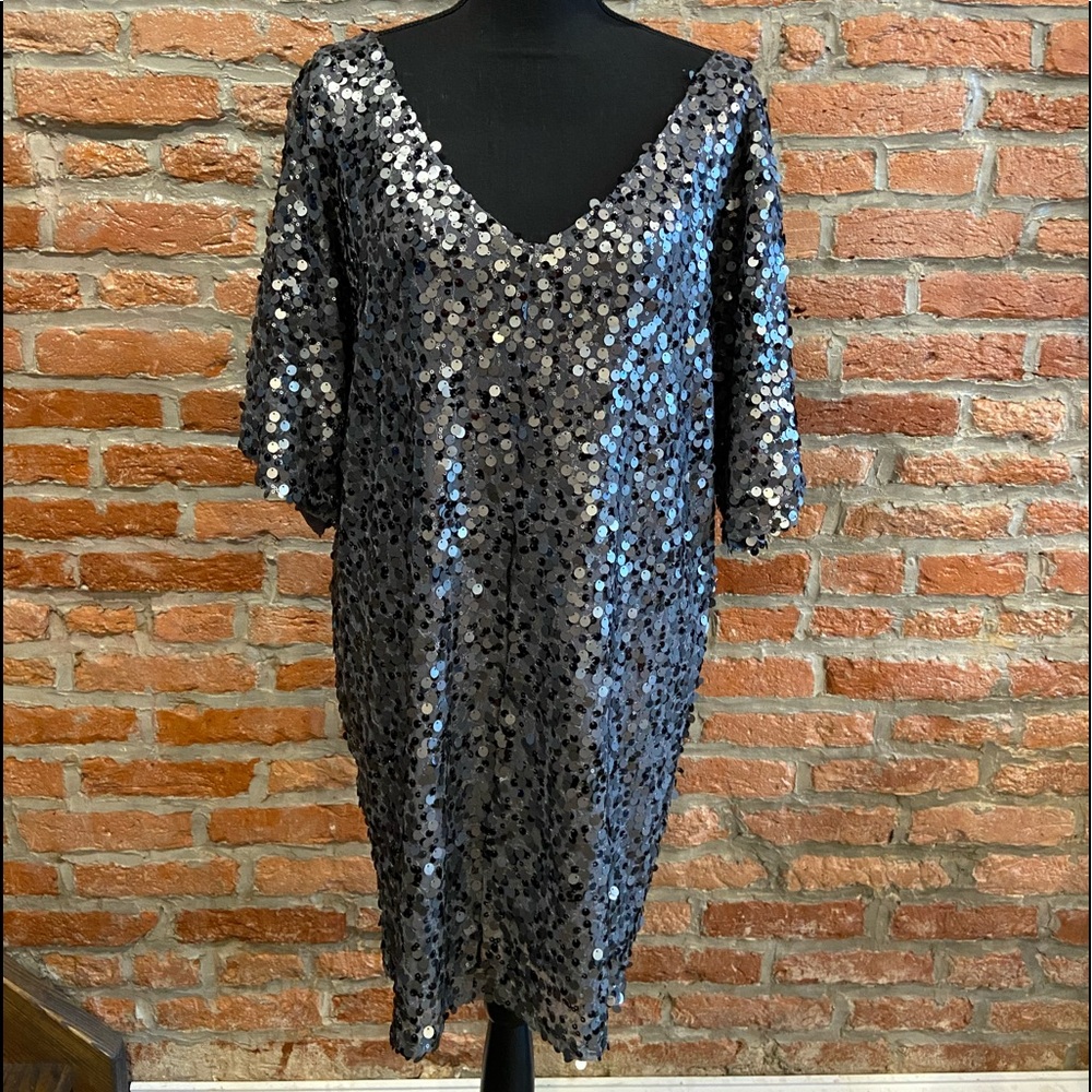 Gray sequin V neck/back dress